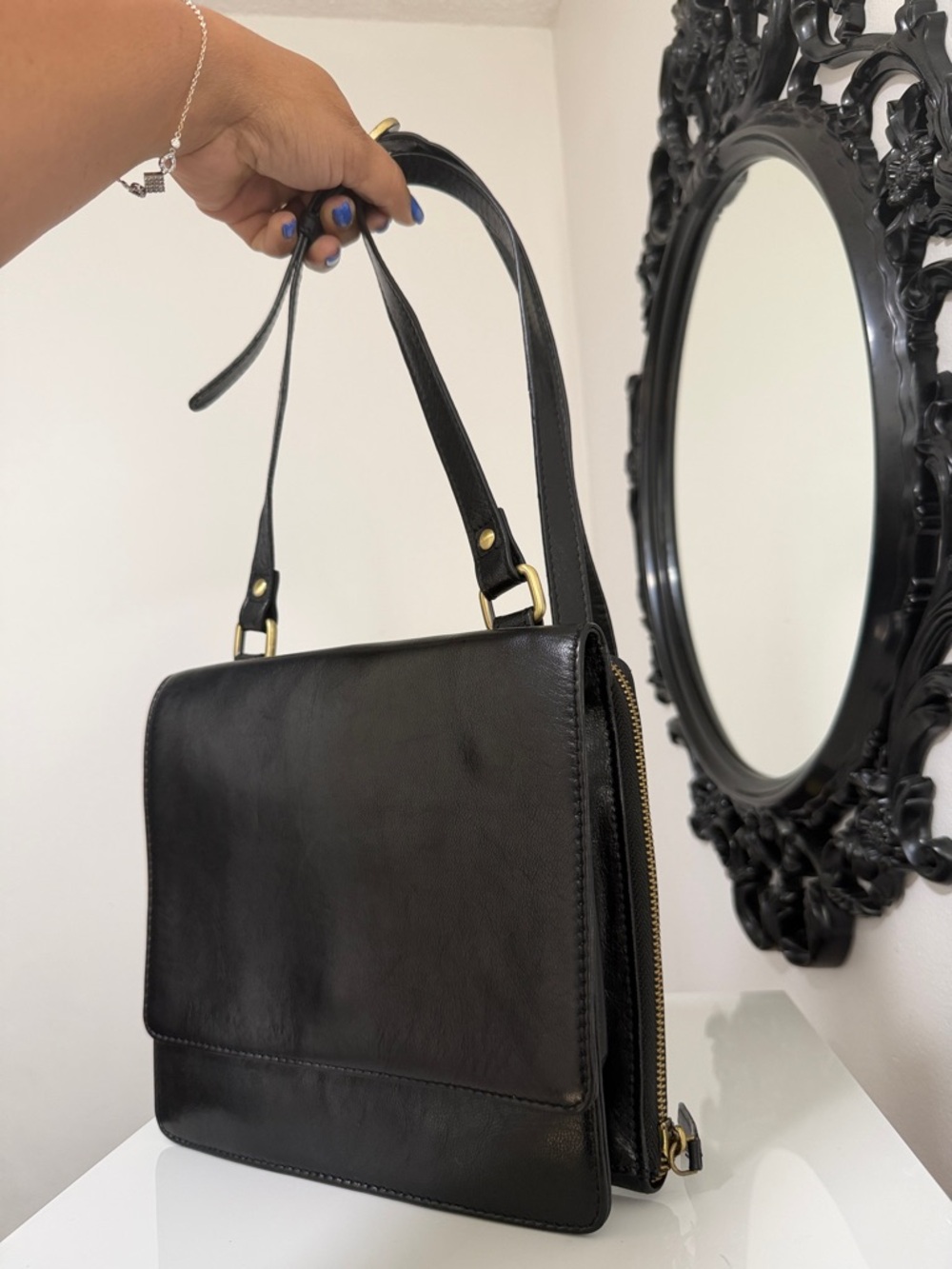 Artisan Ny Black Leather Wristlet Clutch